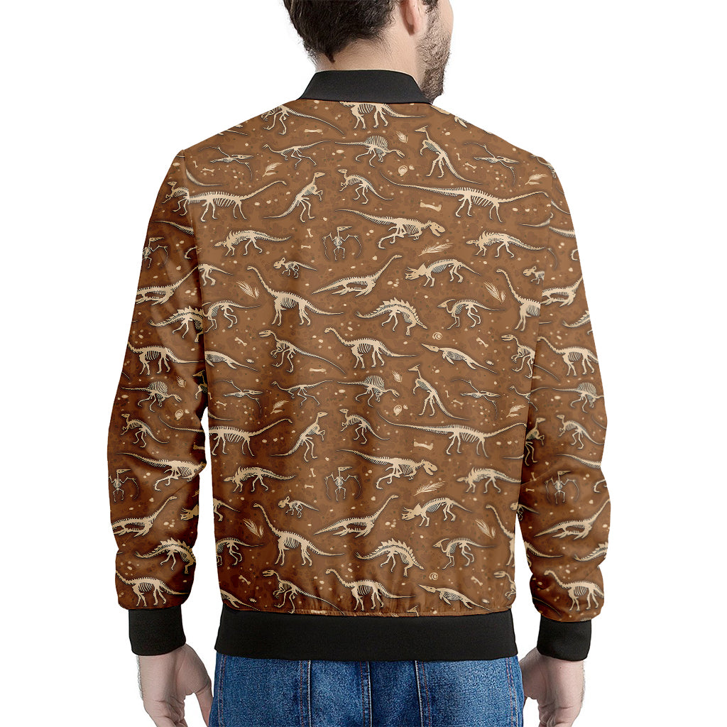 Dino Skeleton Fossil Pattern Print Men's Bomber Jacket