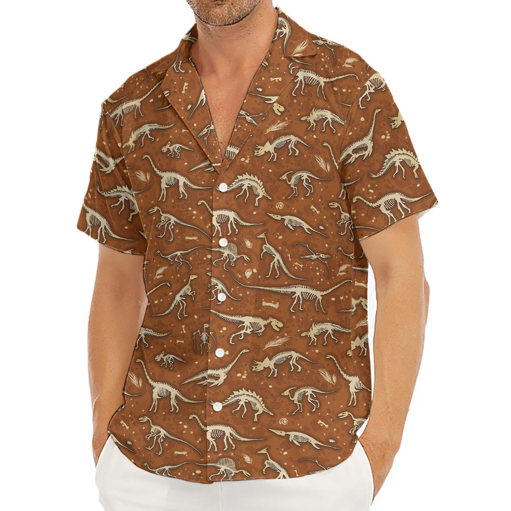 Dino Skeleton Fossil Pattern Print Men's Deep V-Neck Shirt