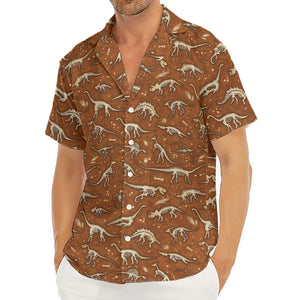 Dino Skeleton Fossil Pattern Print Men's Deep V-Neck Shirt