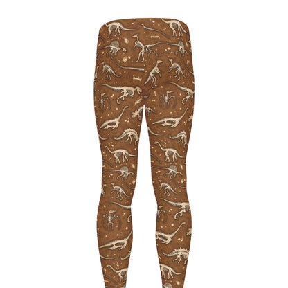 Dino Skeleton Fossil Pattern Print Men's leggings