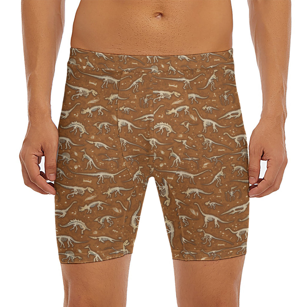 Dino Skeleton Fossil Pattern Print Men's Long Boxer Briefs