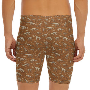 Dino Skeleton Fossil Pattern Print Men's Long Boxer Briefs