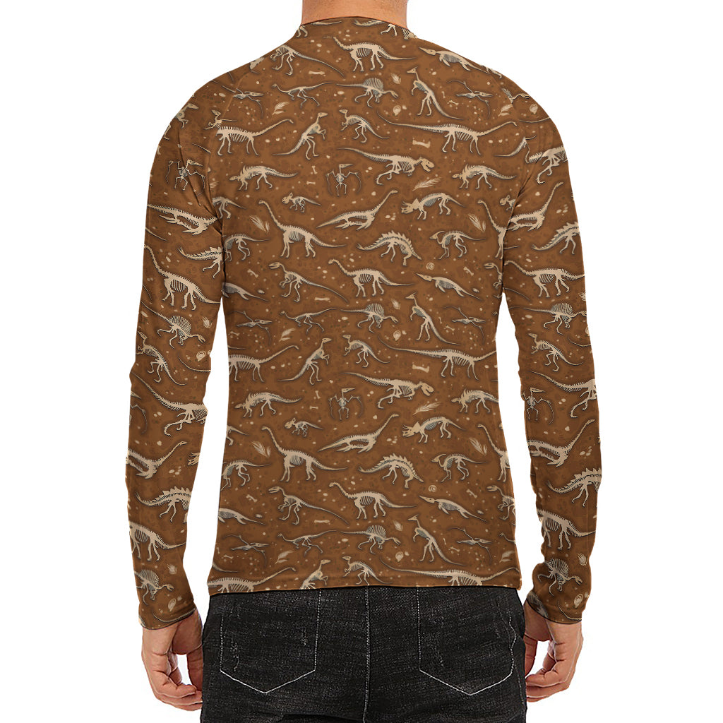 Dino Skeleton Fossil Pattern Print Men's Long Sleeve Rash Guard