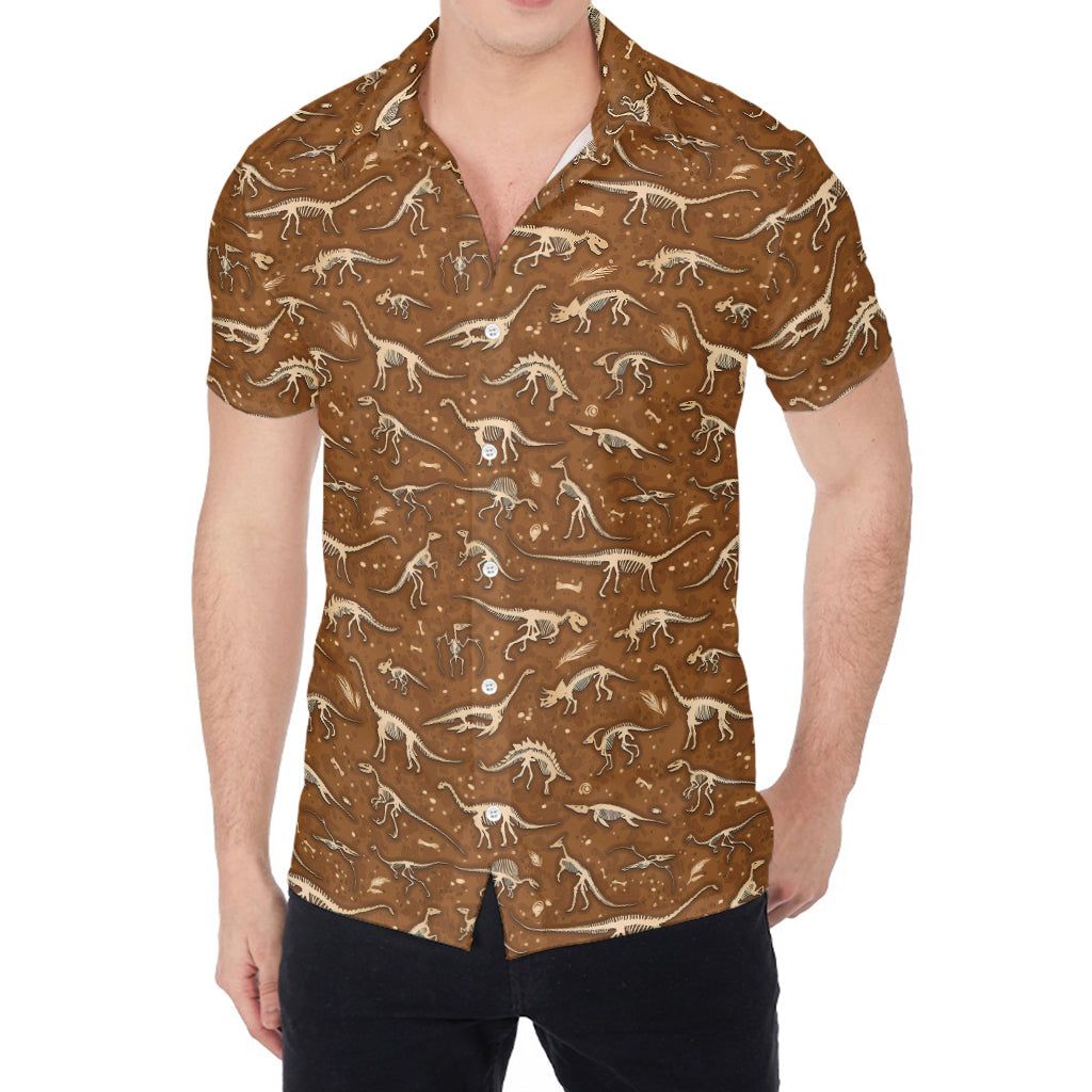 Dino Skeleton Fossil Pattern Print Men's Shirt