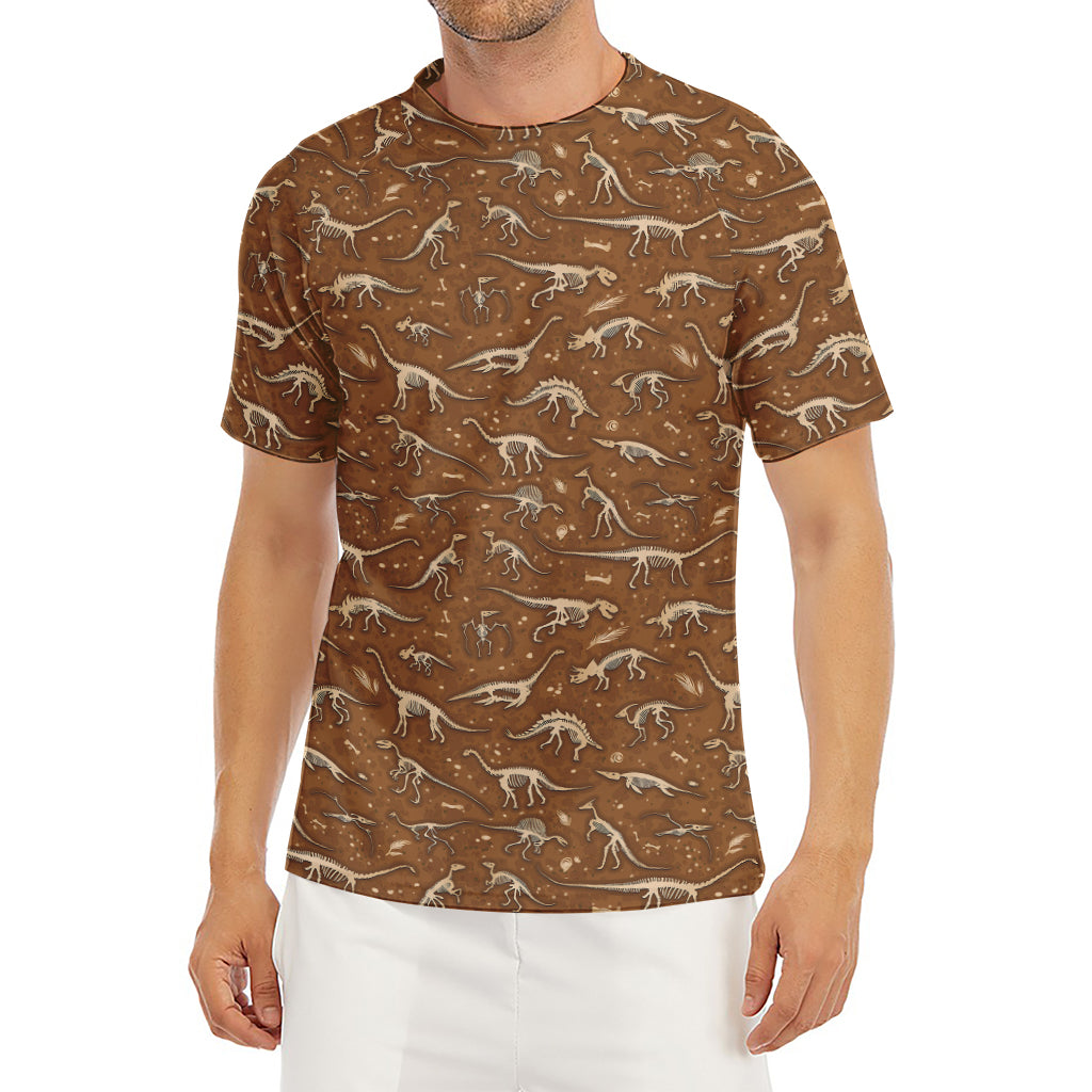Dino Skeleton Fossil Pattern Print Men's Short Sleeve Rash Guard