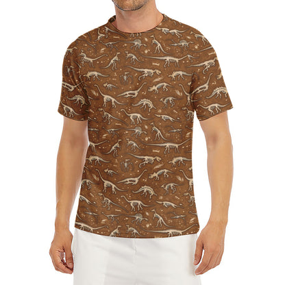 Dino Skeleton Fossil Pattern Print Men's Short Sleeve Rash Guard