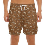 Dino Skeleton Fossil Pattern Print Men's Split Running Shorts
