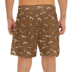 Dino Skeleton Fossil Pattern Print Men's Split Running Shorts
