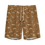 Dino Skeleton Fossil Pattern Print Men's Sports Shorts