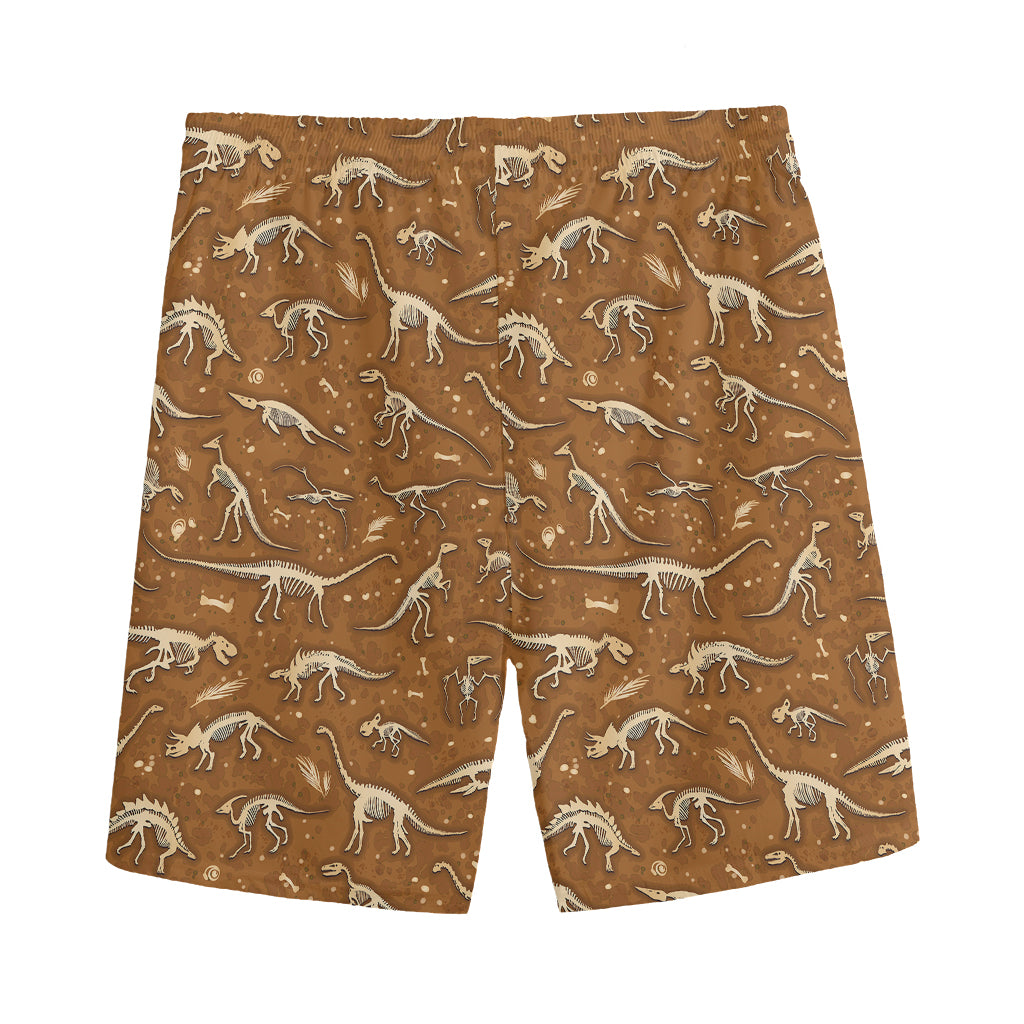 Dino Skeleton Fossil Pattern Print Men's Sports Shorts