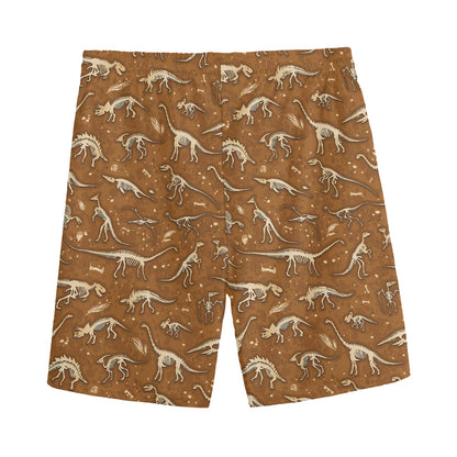Dino Skeleton Fossil Pattern Print Men's Sports Shorts