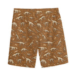 Dino Skeleton Fossil Pattern Print Men's Sports Shorts
