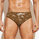 Dino Skeleton Fossil Pattern Print Men's Swim Briefs