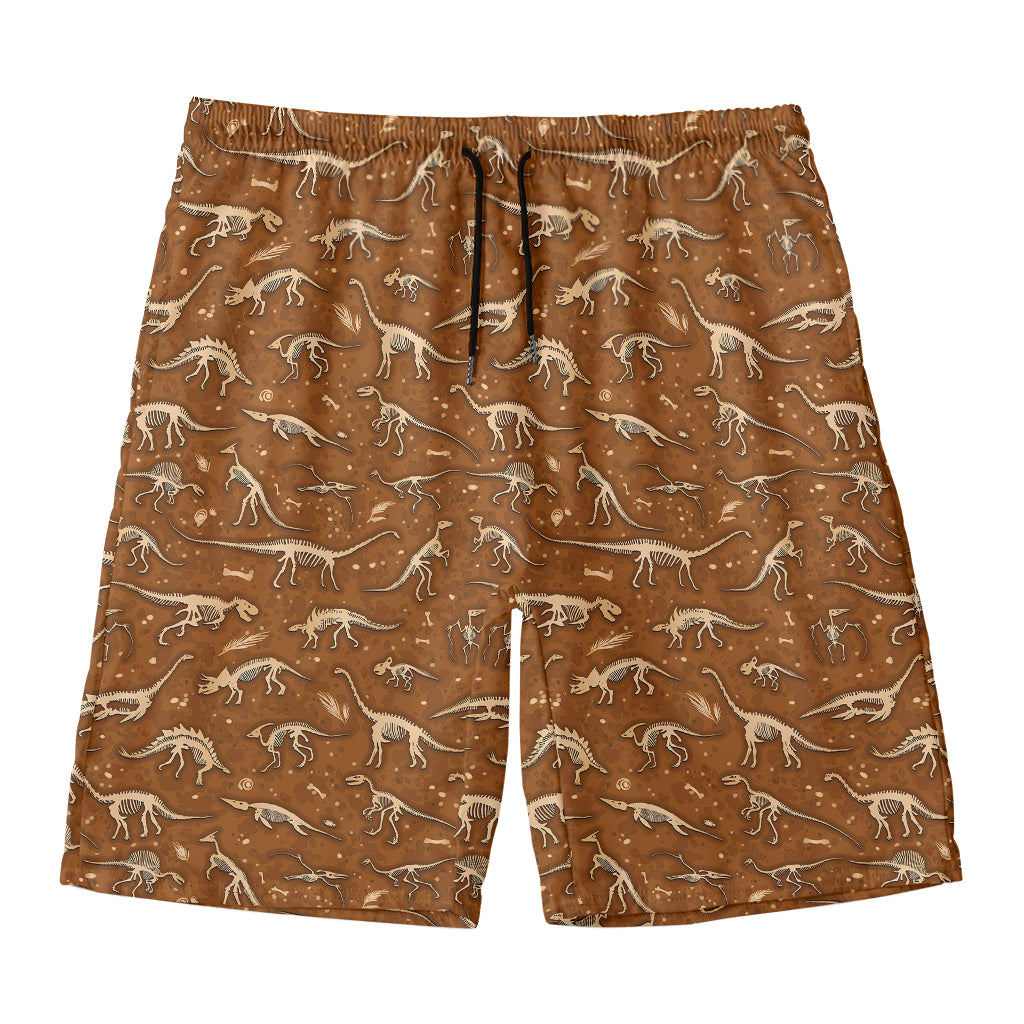 Dino Skeleton Fossil Pattern Print Men's Swim Trunks