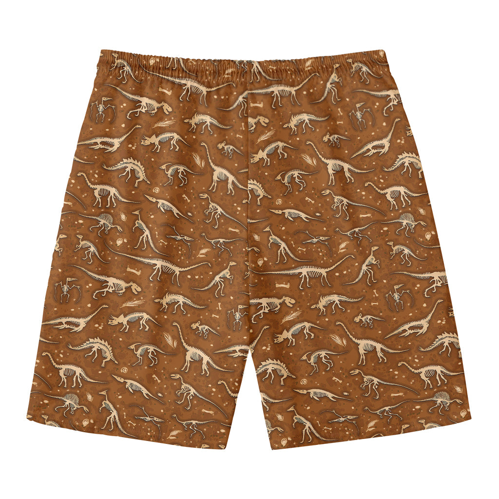 Dino Skeleton Fossil Pattern Print Men's Swim Trunks