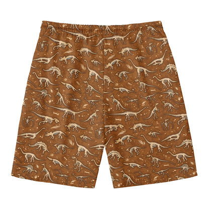 Dino Skeleton Fossil Pattern Print Men's Swim Trunks