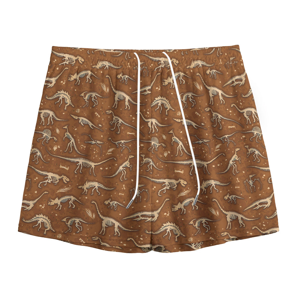 Dino Skeleton Fossil Pattern Print Mesh Shorts