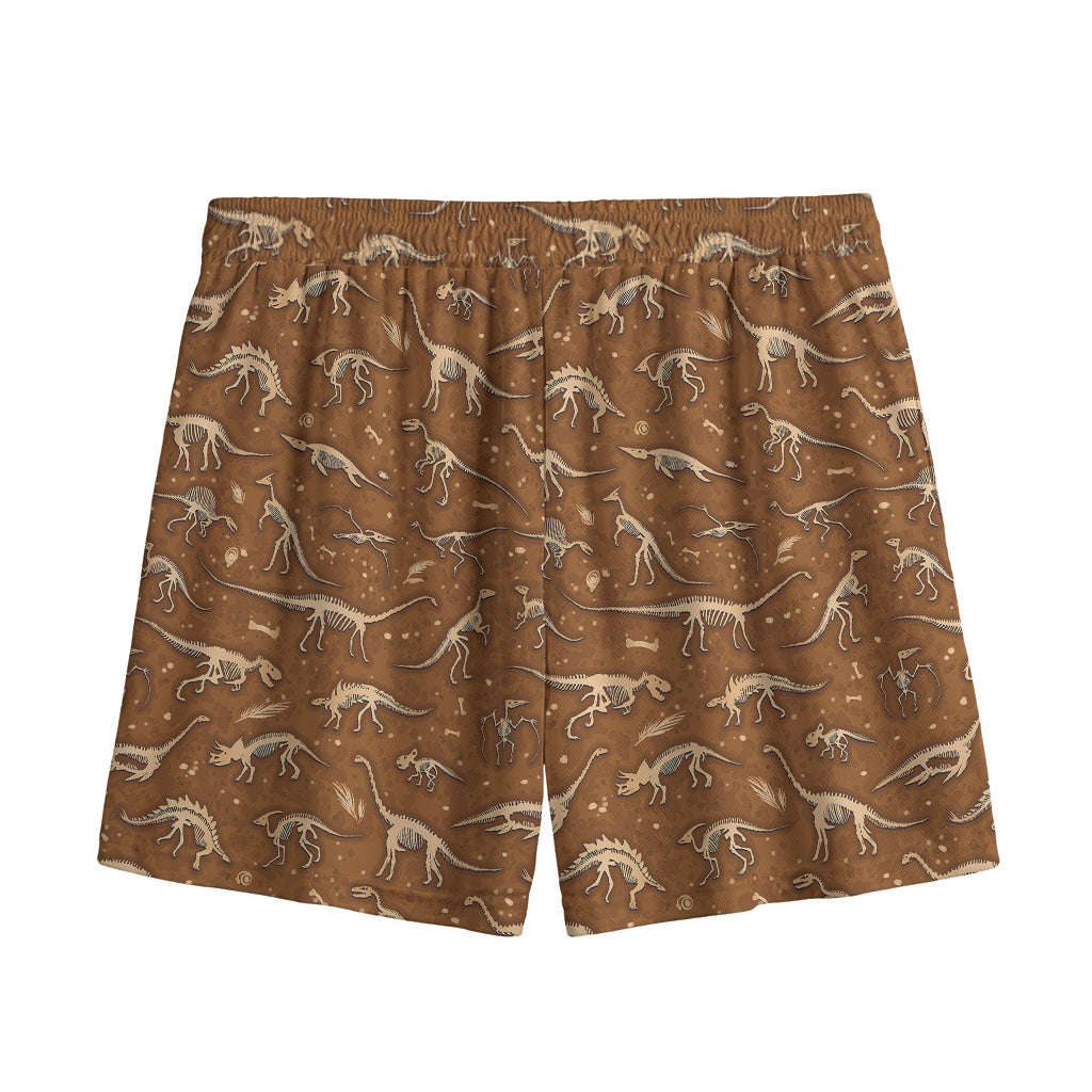 Dino Skeleton Fossil Pattern Print Mesh Shorts