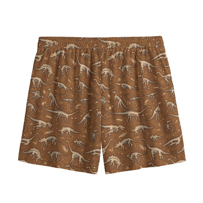 Dino Skeleton Fossil Pattern Print Mesh Shorts