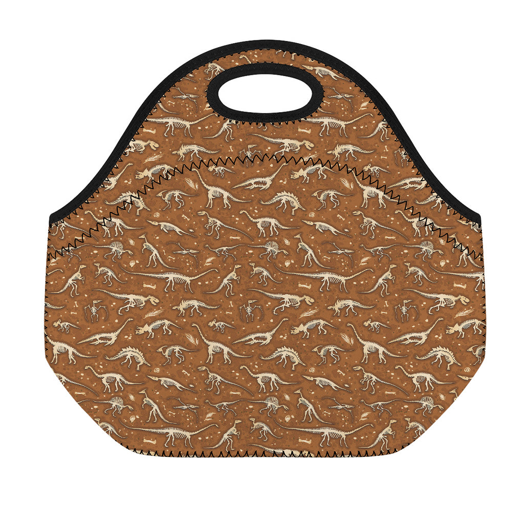 Dino Skeleton Fossil Pattern Print Neoprene Lunch Bag