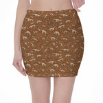 Dino Skeleton Fossil Pattern Print Pencil Mini Skirt