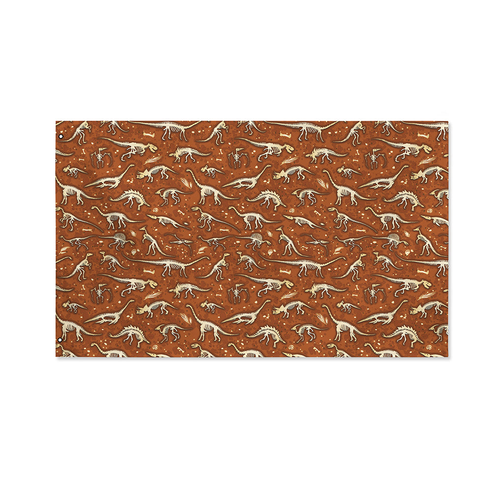Dino Skeleton Fossil Pattern Print Polyester Flag