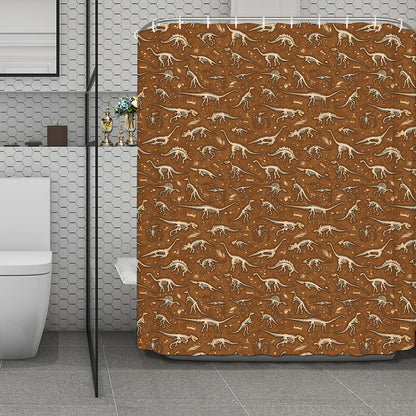 Dino Skeleton Fossil Pattern Print Polyester Shower Curtain