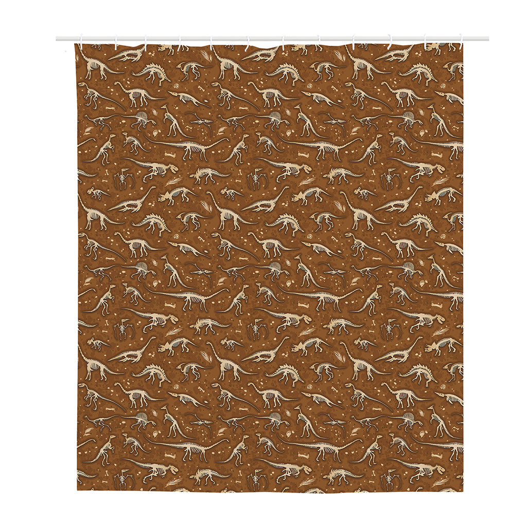 Dino Skeleton Fossil Pattern Print Polyester Shower Curtain