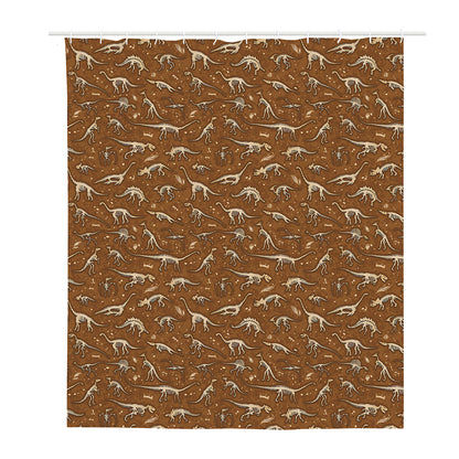 Dino Skeleton Fossil Pattern Print Polyester Shower Curtain