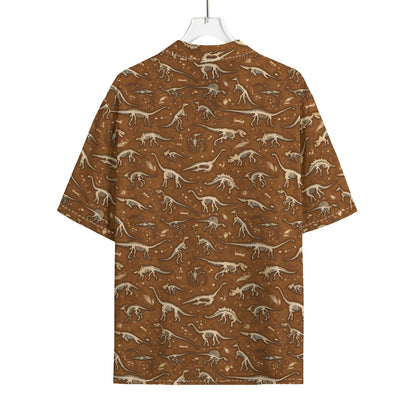 Dino Skeleton Fossil Pattern Print Rayon Hawaiian Shirt