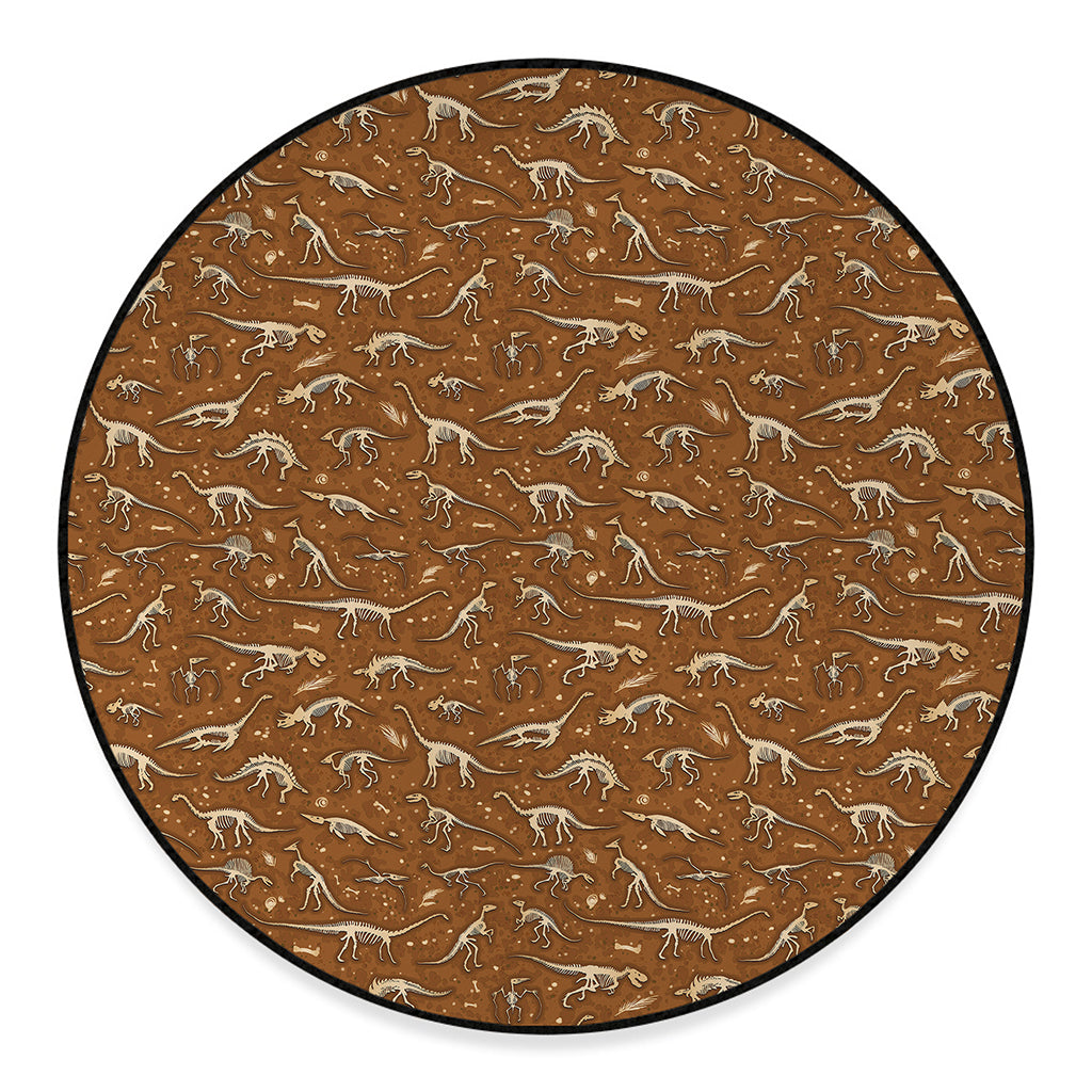 Dino Skeleton Fossil Pattern Print Round Floor Mat