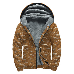 Dino Skeleton Fossil Pattern Print Sherpa Lined Zip Up Hoodie