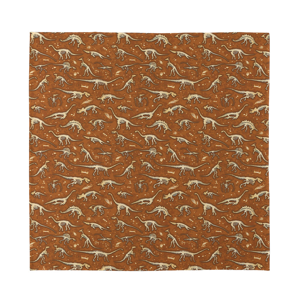 Dino Skeleton Fossil Pattern Print Silk Bandana