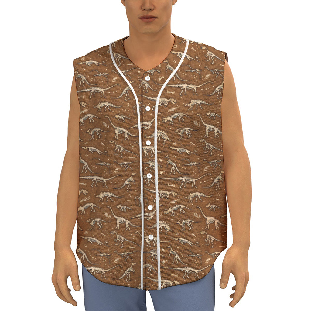Dino Skeleton Fossil Pattern Print Sleeveless Baseball Jersey