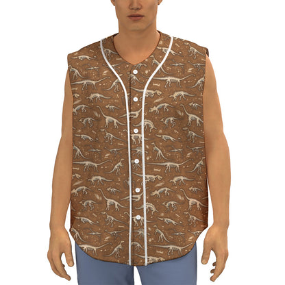 Dino Skeleton Fossil Pattern Print Sleeveless Baseball Jersey