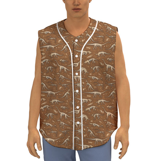 Dino Skeleton Fossil Pattern Print Sleeveless Baseball Jersey