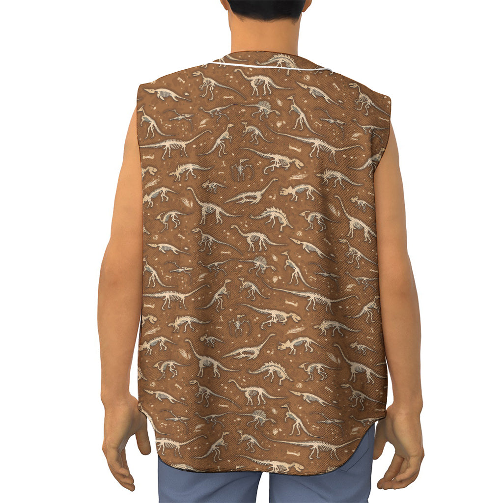 Dino Skeleton Fossil Pattern Print Sleeveless Baseball Jersey