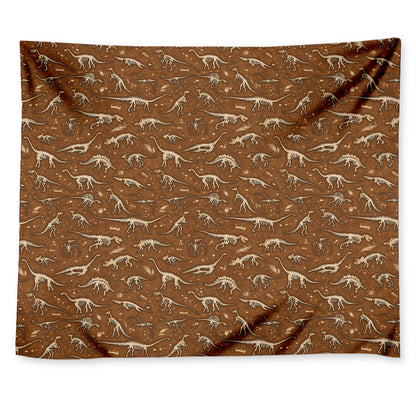 Dino Skeleton Fossil Pattern Print Tapestry