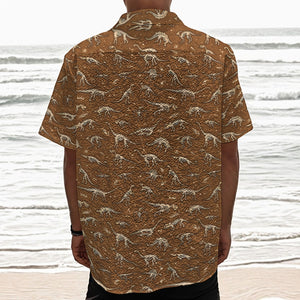 Dino Skeleton Fossil Pattern Print Textured Short Sleeve Shirt