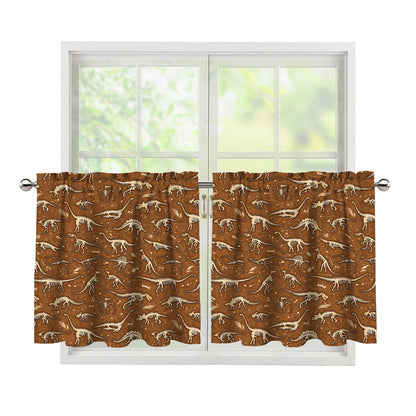 Dino Skeleton Fossil Pattern Print Tier Curtains
