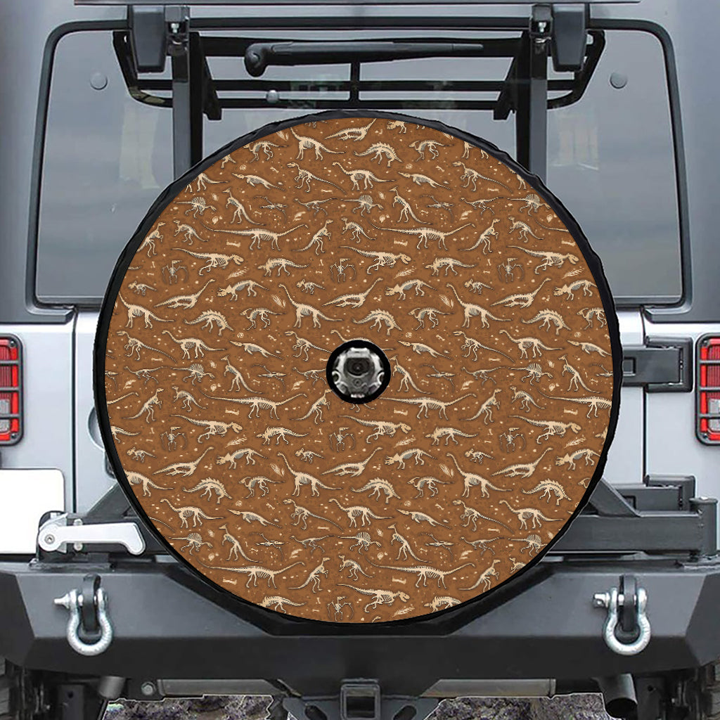 Dino Skeleton Fossil Pattern Print Tire Cover With Camera Hole