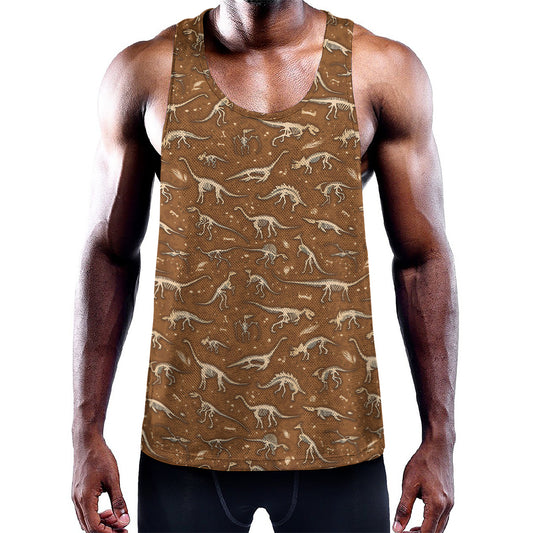 Dino Skeleton Fossil Pattern Print Training Tank Top