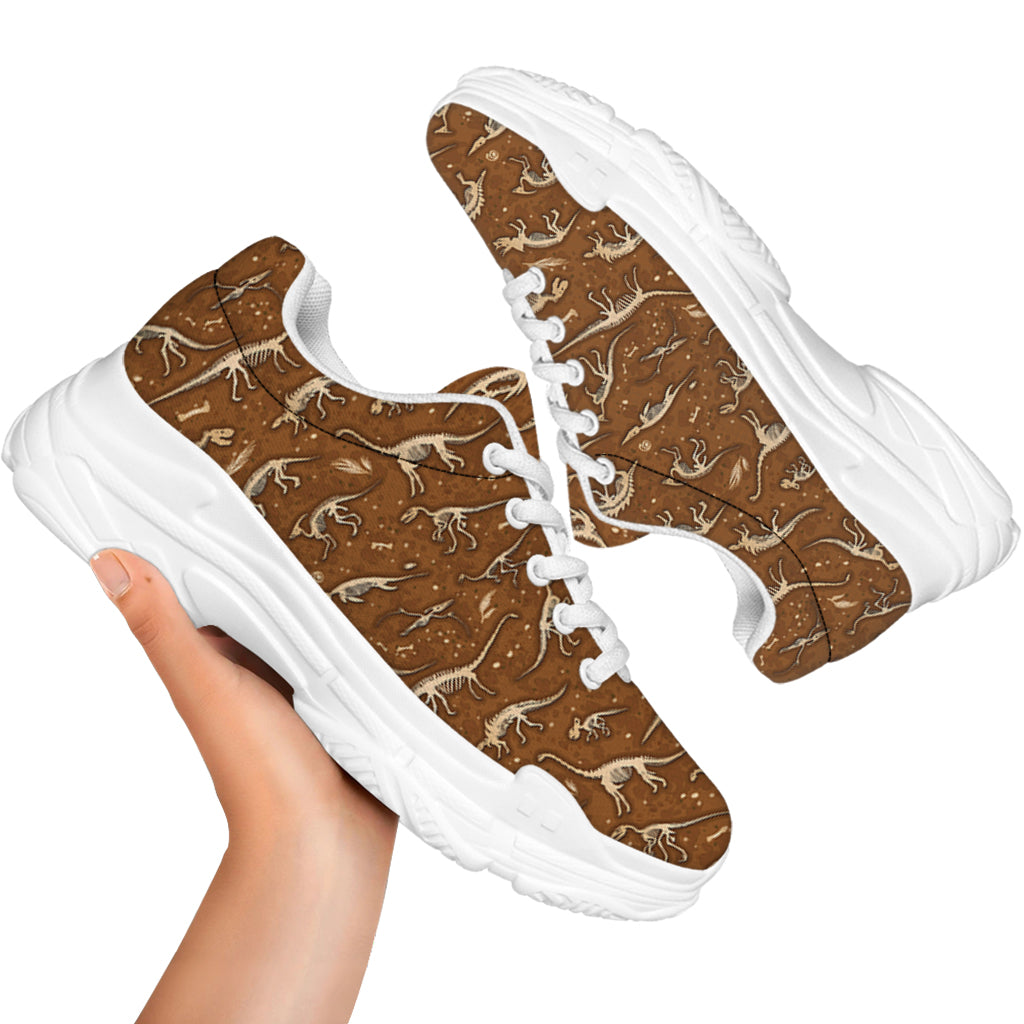 Dino Skeleton Fossil Pattern Print White Chunky Shoes