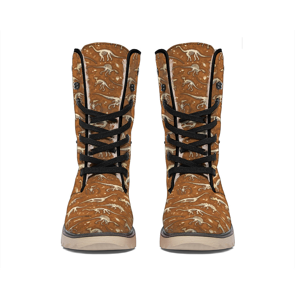 Dino Skeleton Fossil Pattern Print Winter Boots