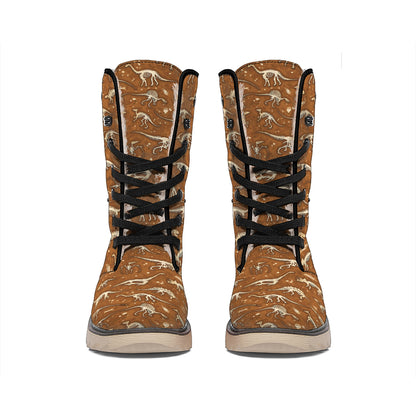 Dino Skeleton Fossil Pattern Print Winter Boots