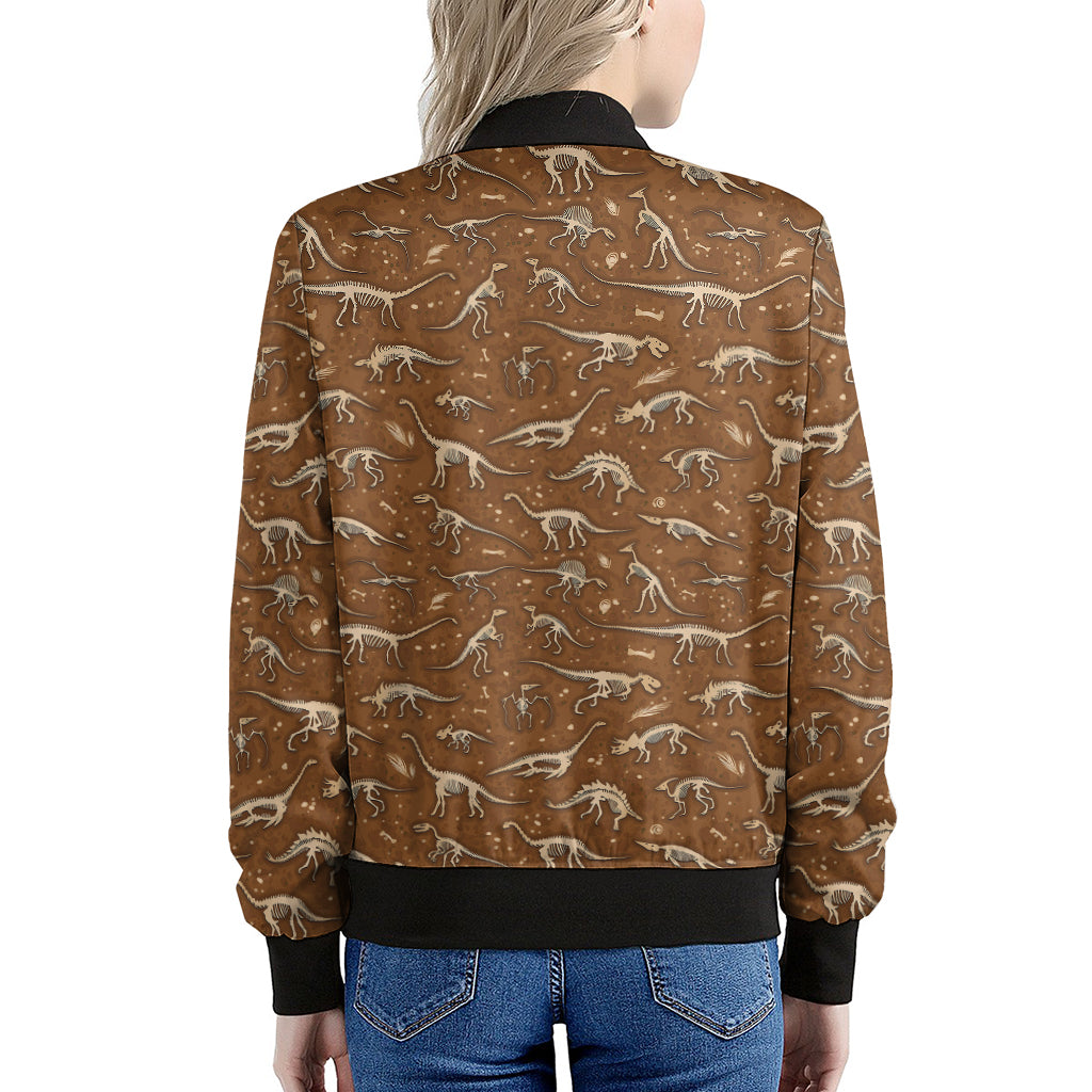 Dino Skeleton Fossil Pattern Print Women's Bomber Jacket