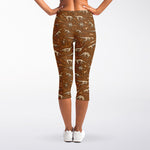 Dino Skeleton Fossil Pattern Print Women's Capri Leggings