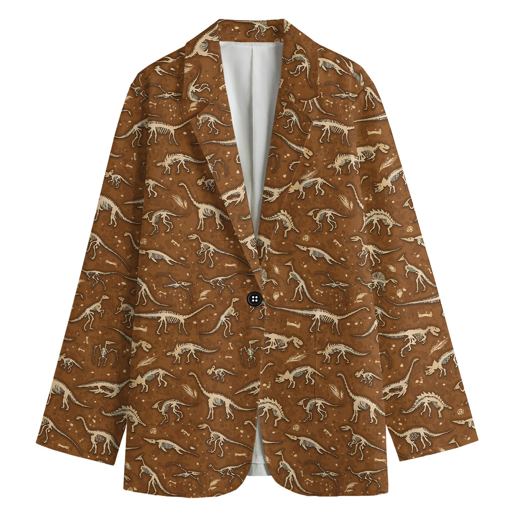 Dino Skeleton Fossil Pattern Print Women's Cotton Blazer