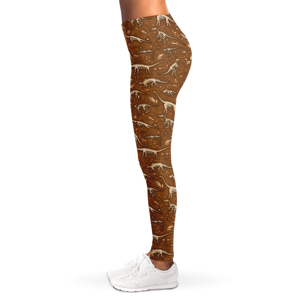 Dino Skeleton Fossil Pattern Print Women's Leggings