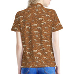 Dino Skeleton Fossil Pattern Print Women's Polo Shirt